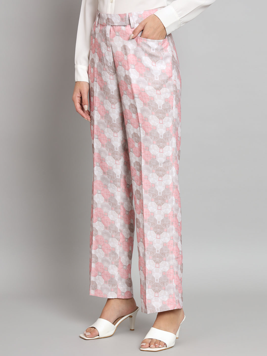 Printed Straight Fit Trouser- Pink