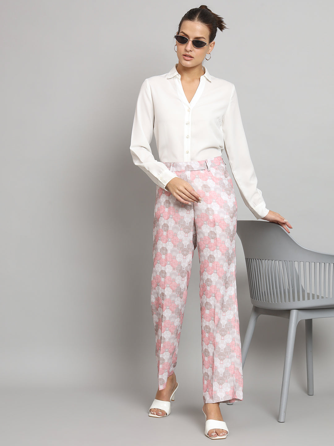 Printed Straight Fit Trouser- Pink
