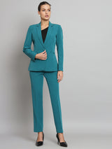 Notch Collar Stretch Pant Suit- Teal Green