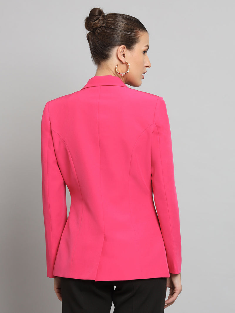 Notch Collar Stretch blazer- Hot Pink