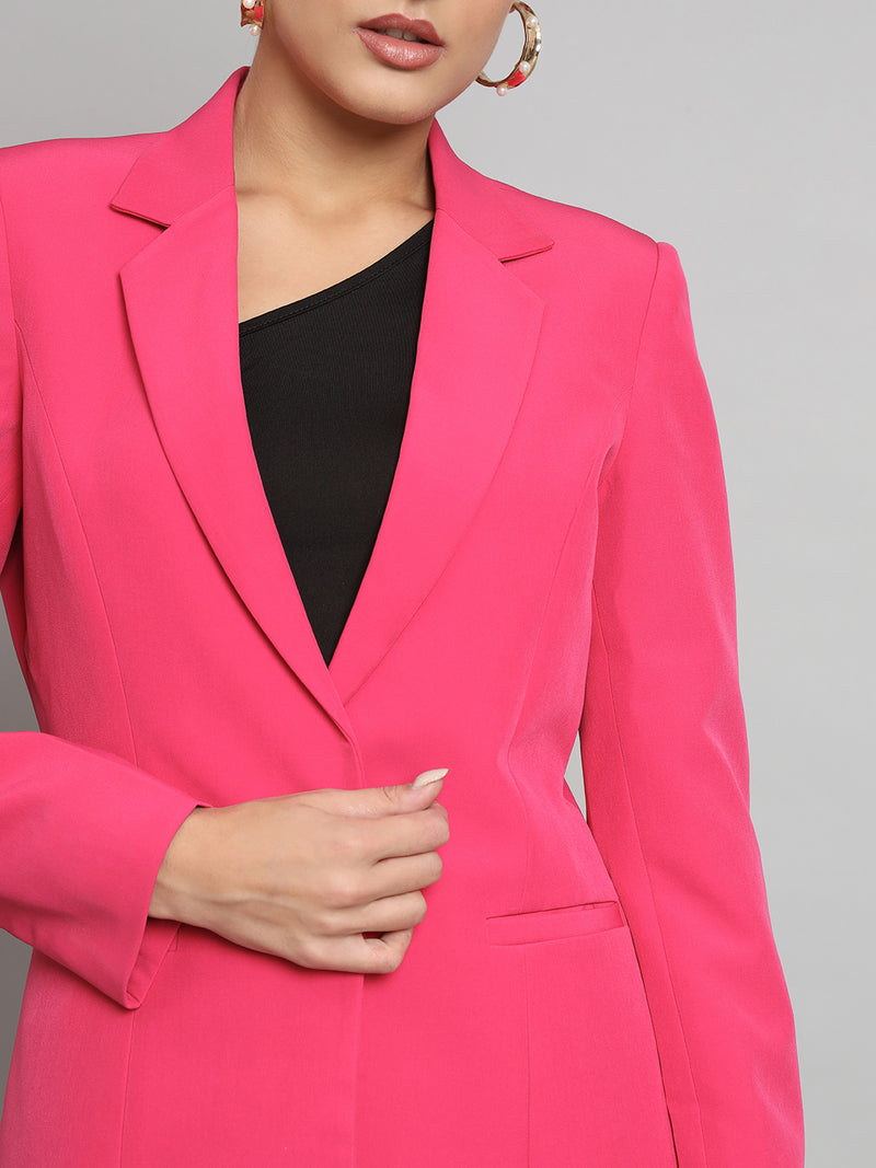Notch Collar Stretch blazer- Hot Pink