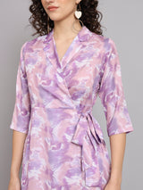 Wrap Around Marble Print Dress - Lavender