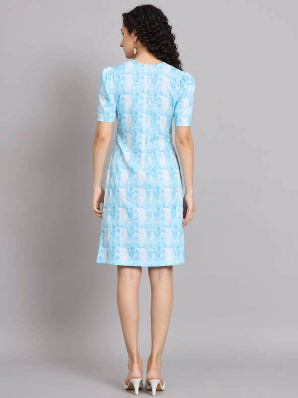 A Line Marble Print Dress - Blue