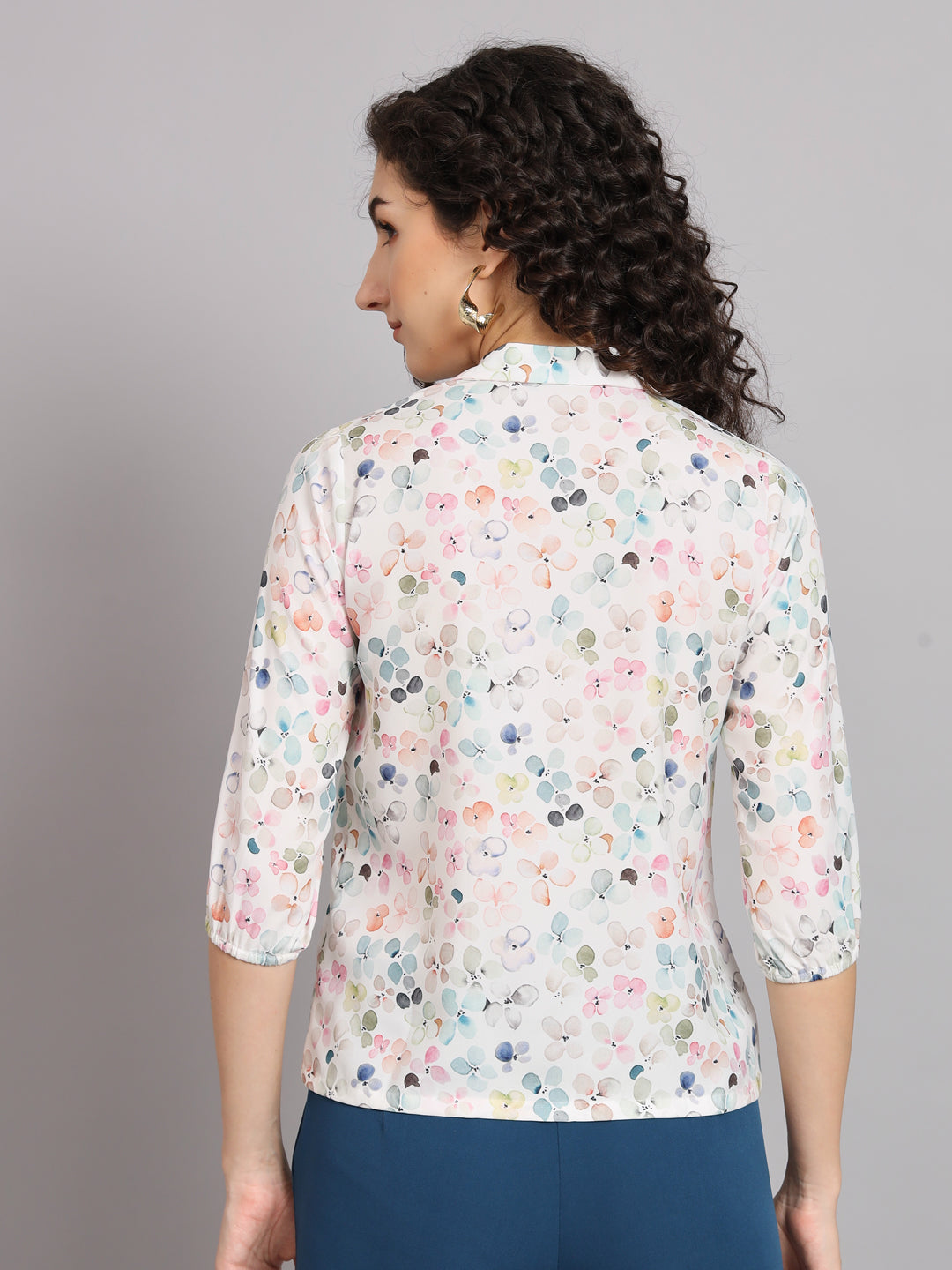 Floral Printed Coat Collar Shirt - White