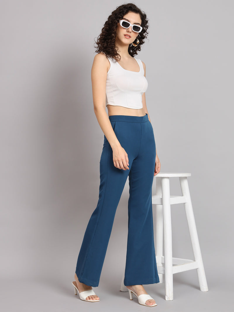 Stretch Flared Trouser For Women - Teal Blue