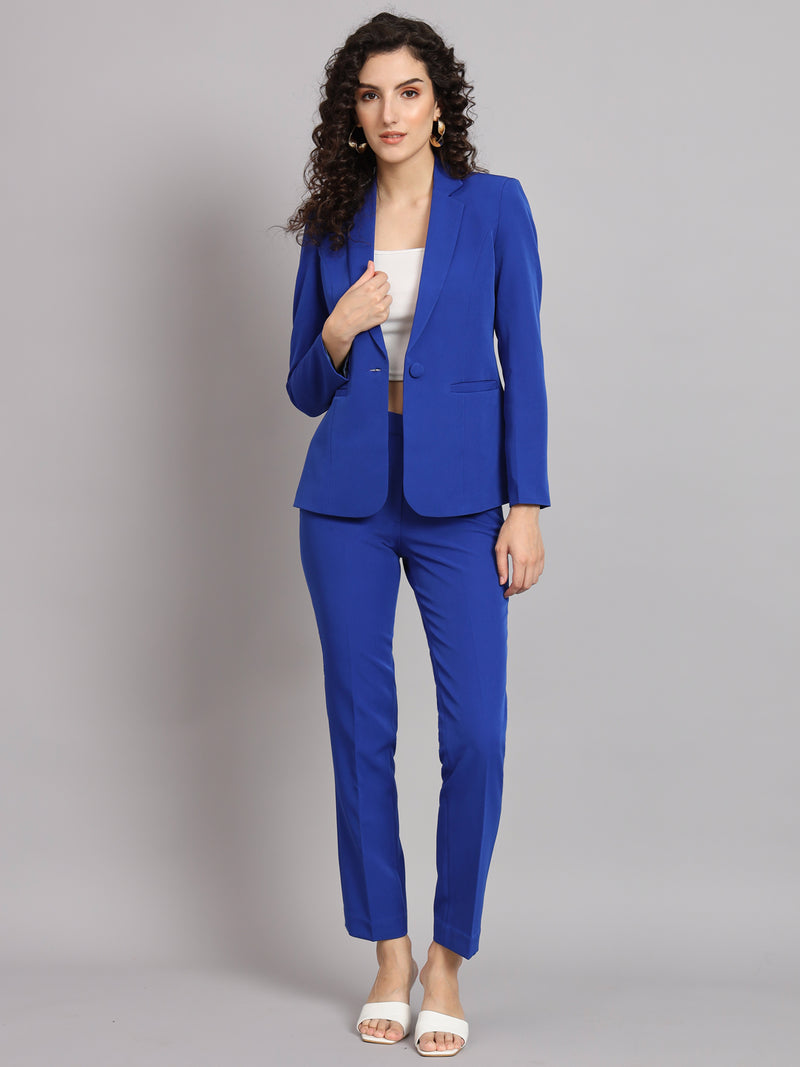 Notched Collar Stretch Pant Suit - Ink Blue