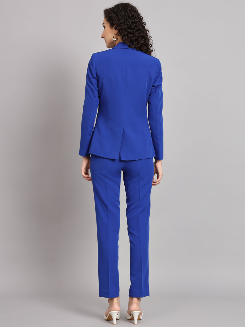 Notched Collar Stretch Pant Suit - Ink Blue