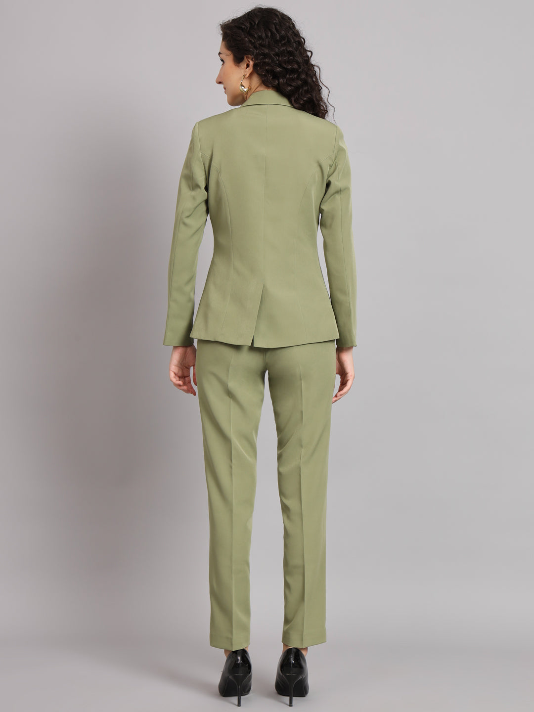Notched Collar  Pant Suit - Olive Green