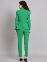 Notched Collar Stretch Pant Suit - Parrot Green