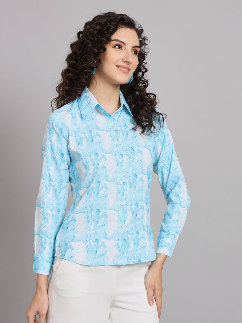 Marble Print Collared Shirt - Blue