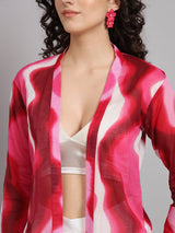 Front Open Abstract Print Jacket - Pink