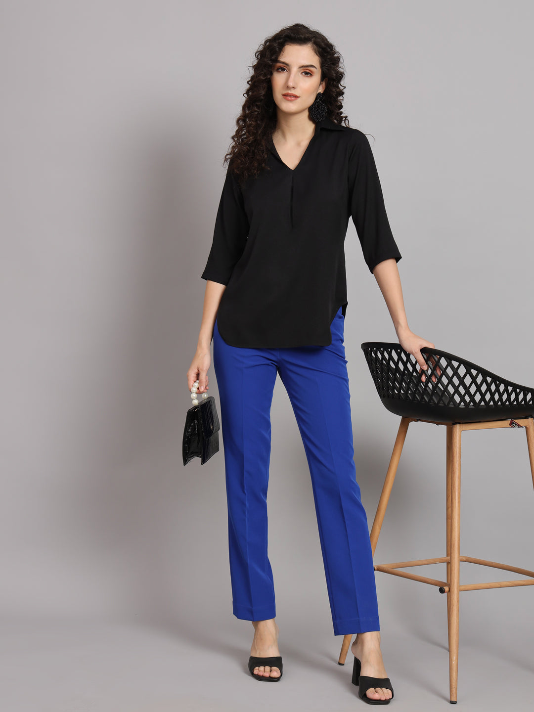 Black Box Pleat Shirt with Blue Comfort Trouser