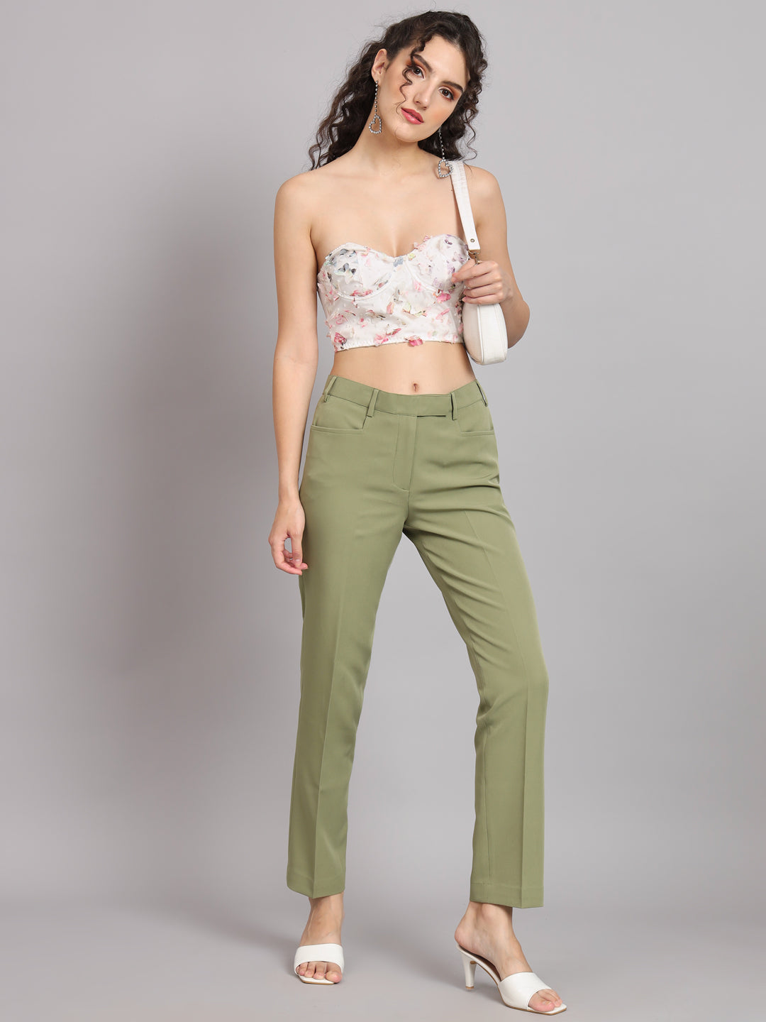 URBAN CONTOUR BELL BOTTOM HIGH WAIST OLIVE GREEN TROUSER main image 0