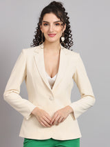 Notched Collar Polyester Blazer - Off White