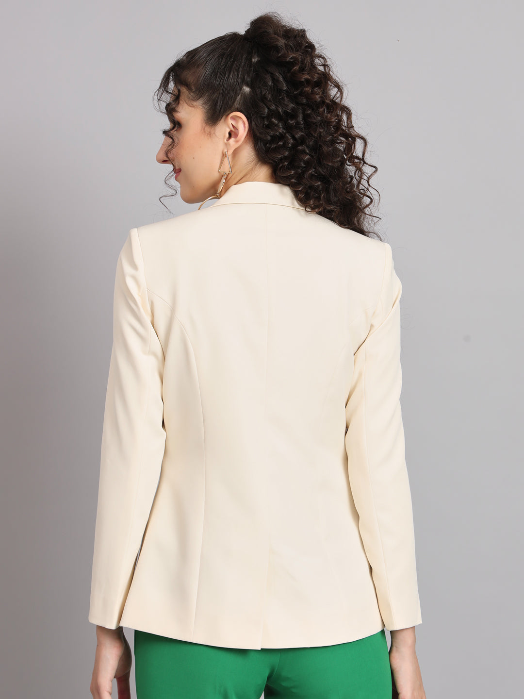 Notched Collar Polyester Blazer - Off White