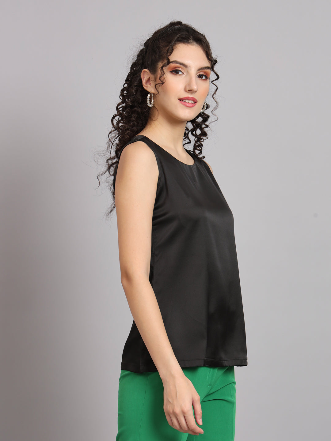 Sleeveless Satin Top With Comfort Fit Trouser
