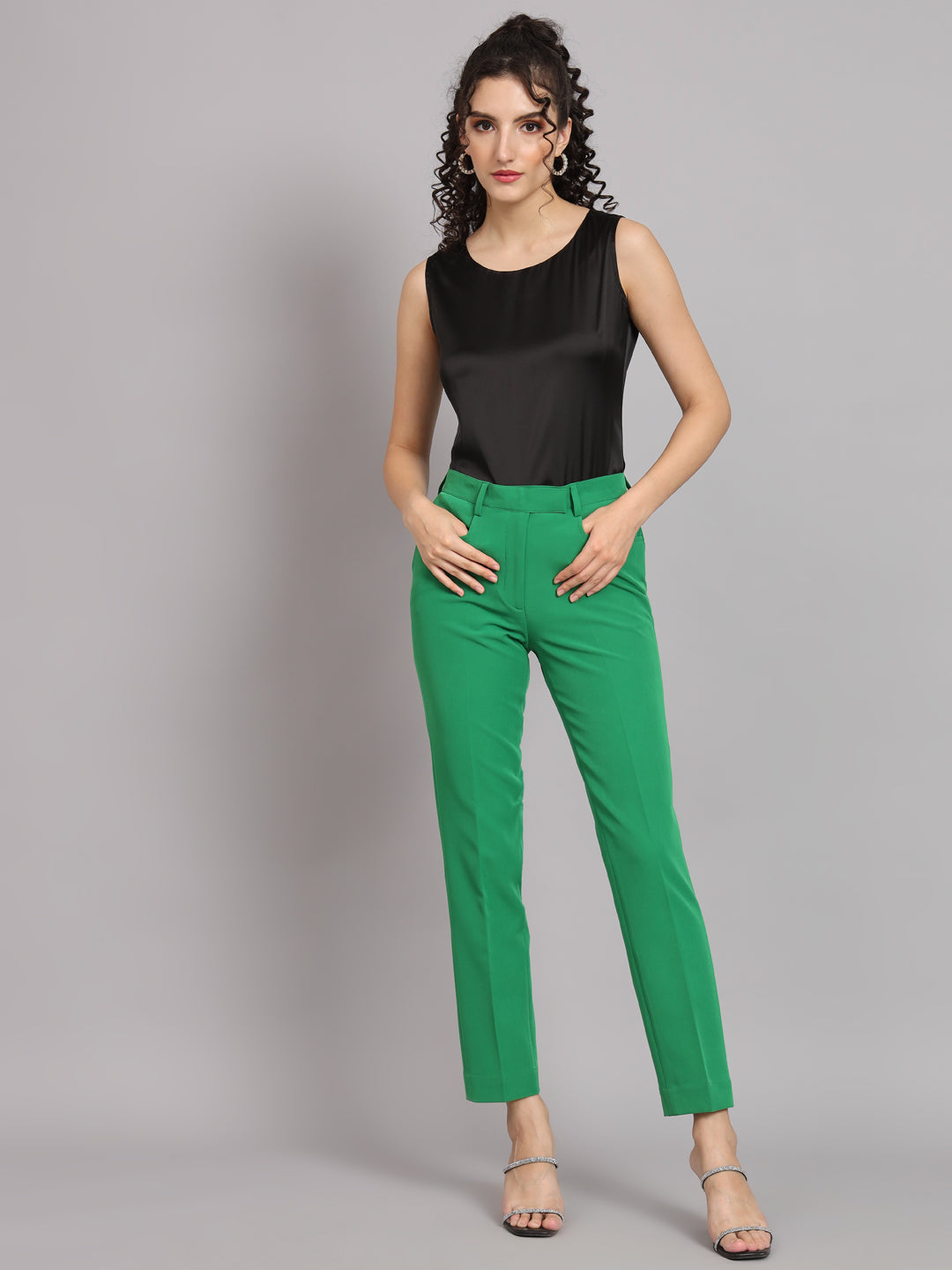 Sleeveless Satin Top With Comfort Fit Trouser