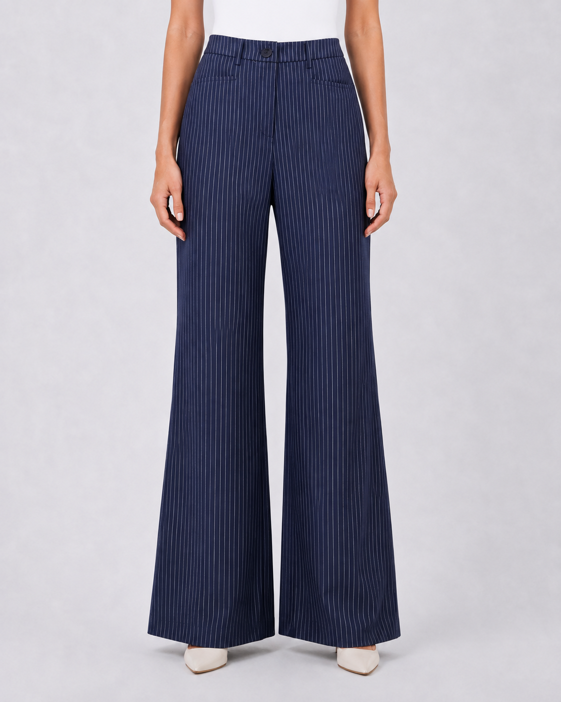 Women Navy Blue Stripes Trouser