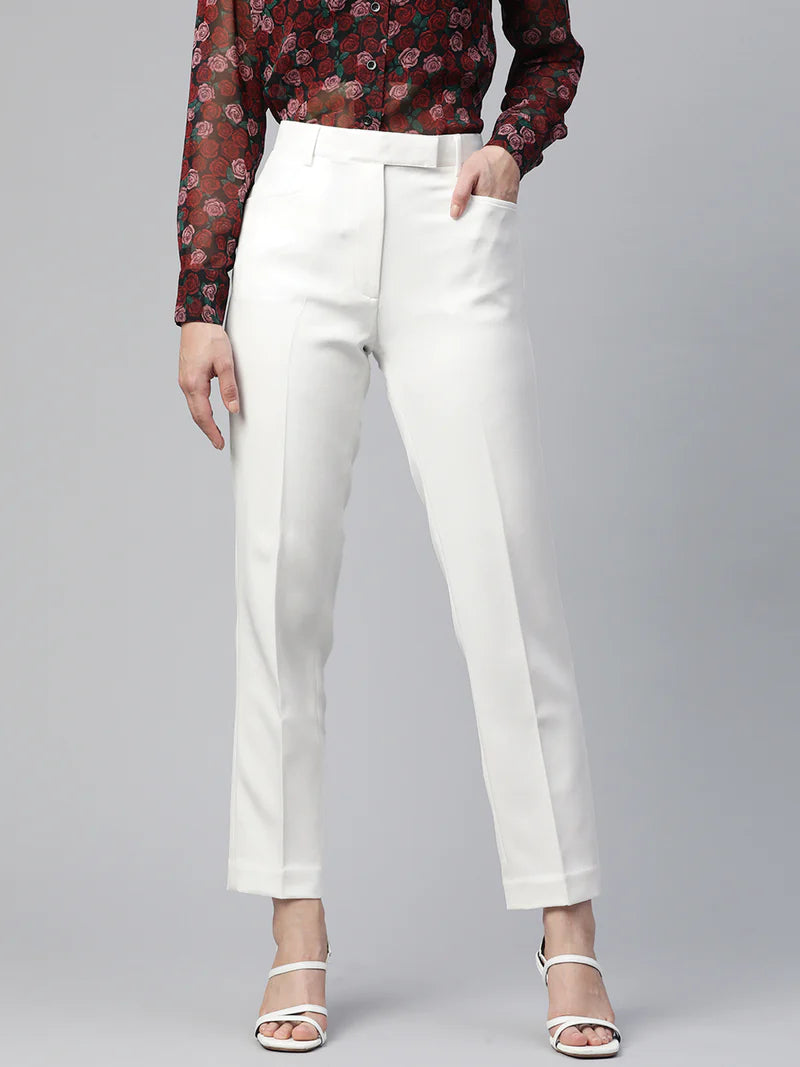 Brown Printed Collared Shirt With White Regular Fit Stretch trouser
