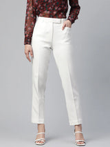 Beige Single Button Notch Collar Blazer With White Regular Fit Stretch trouser