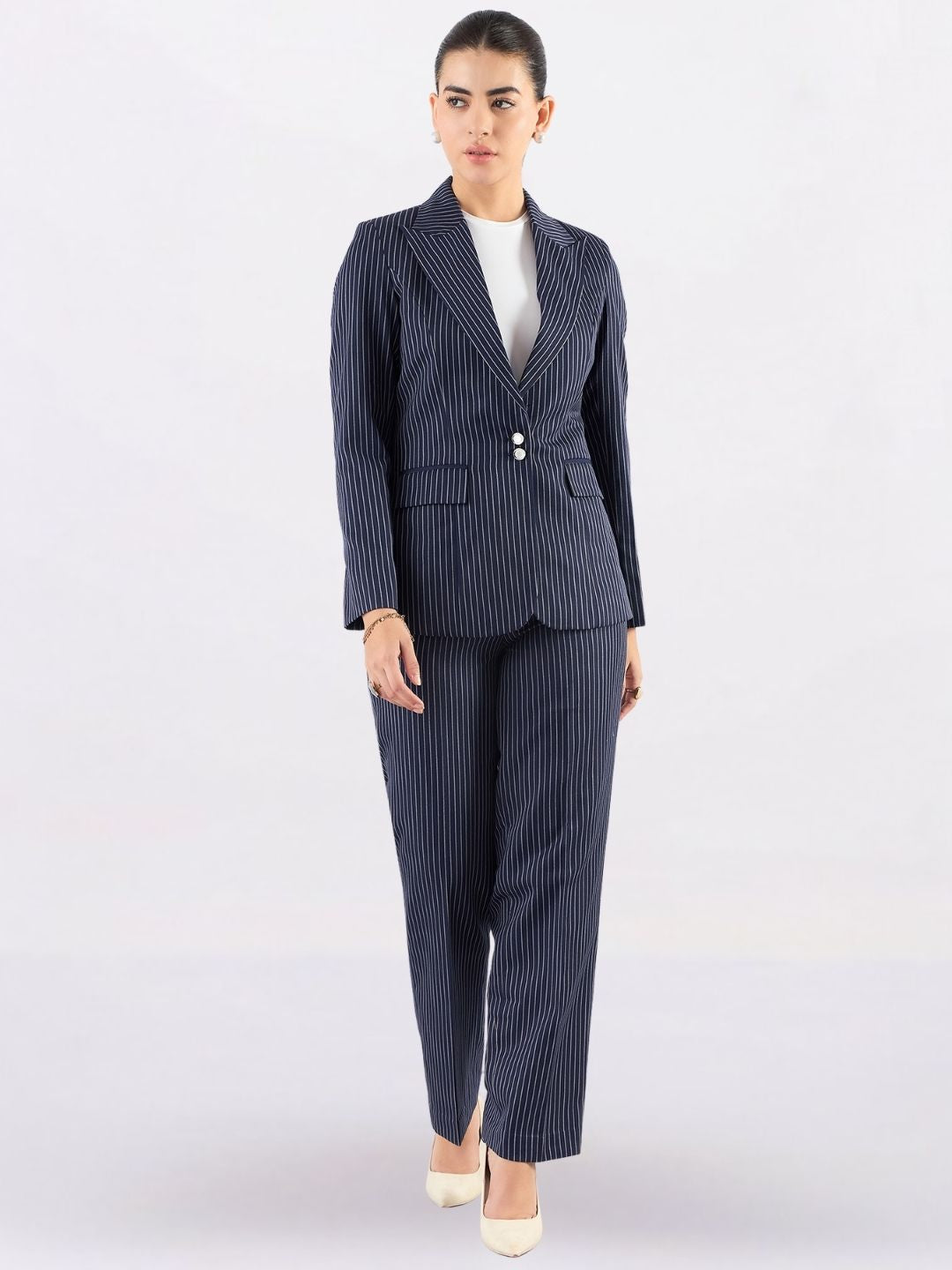 Women Striped Single-Breasted Formal Suit
