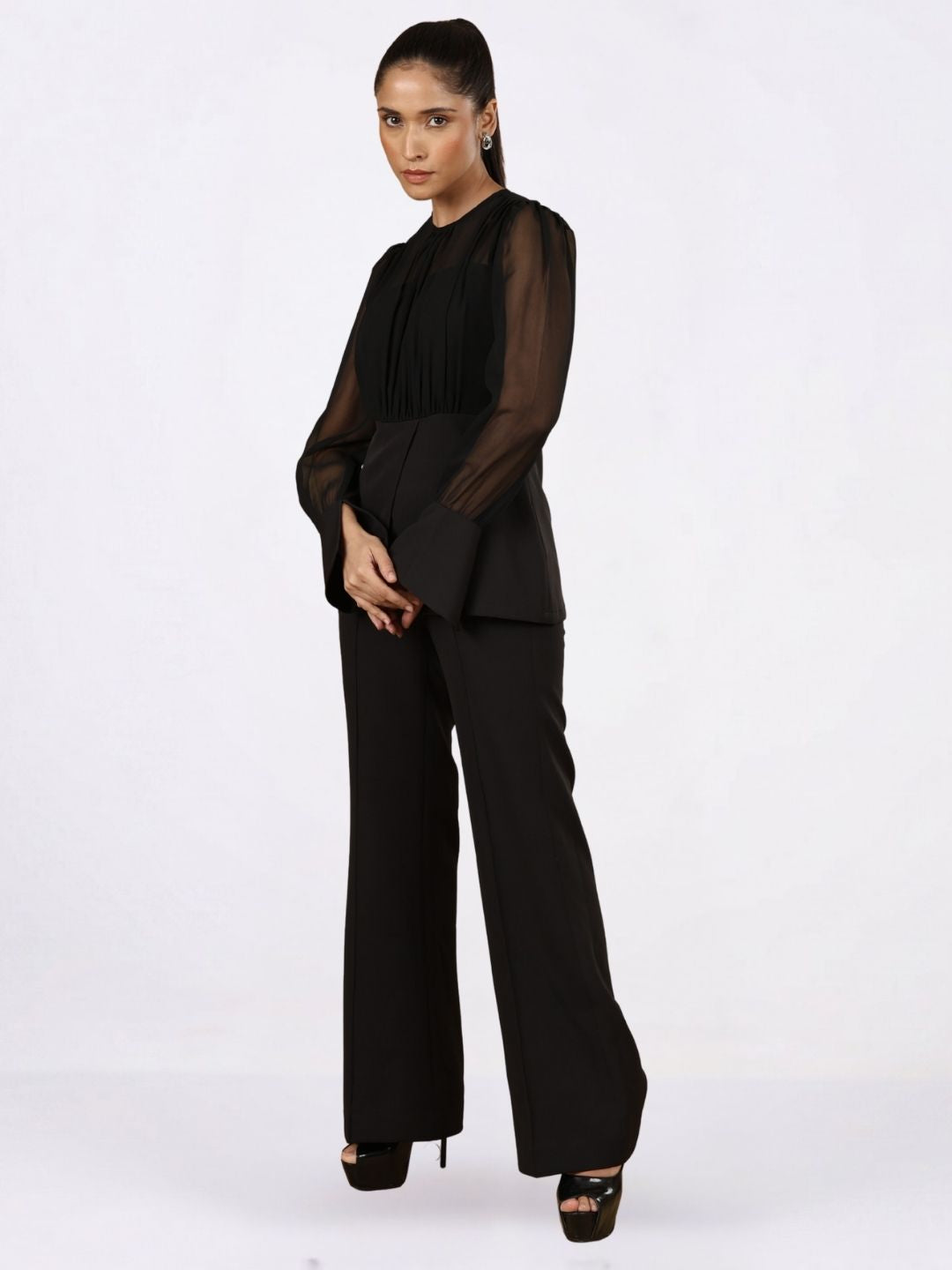 Women Black Solid Top With Trouser