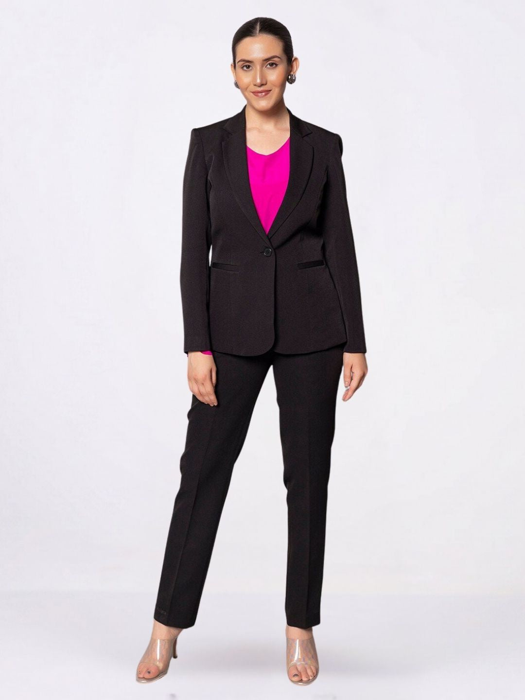 Women Black Single Breasted Formal Pant Suit