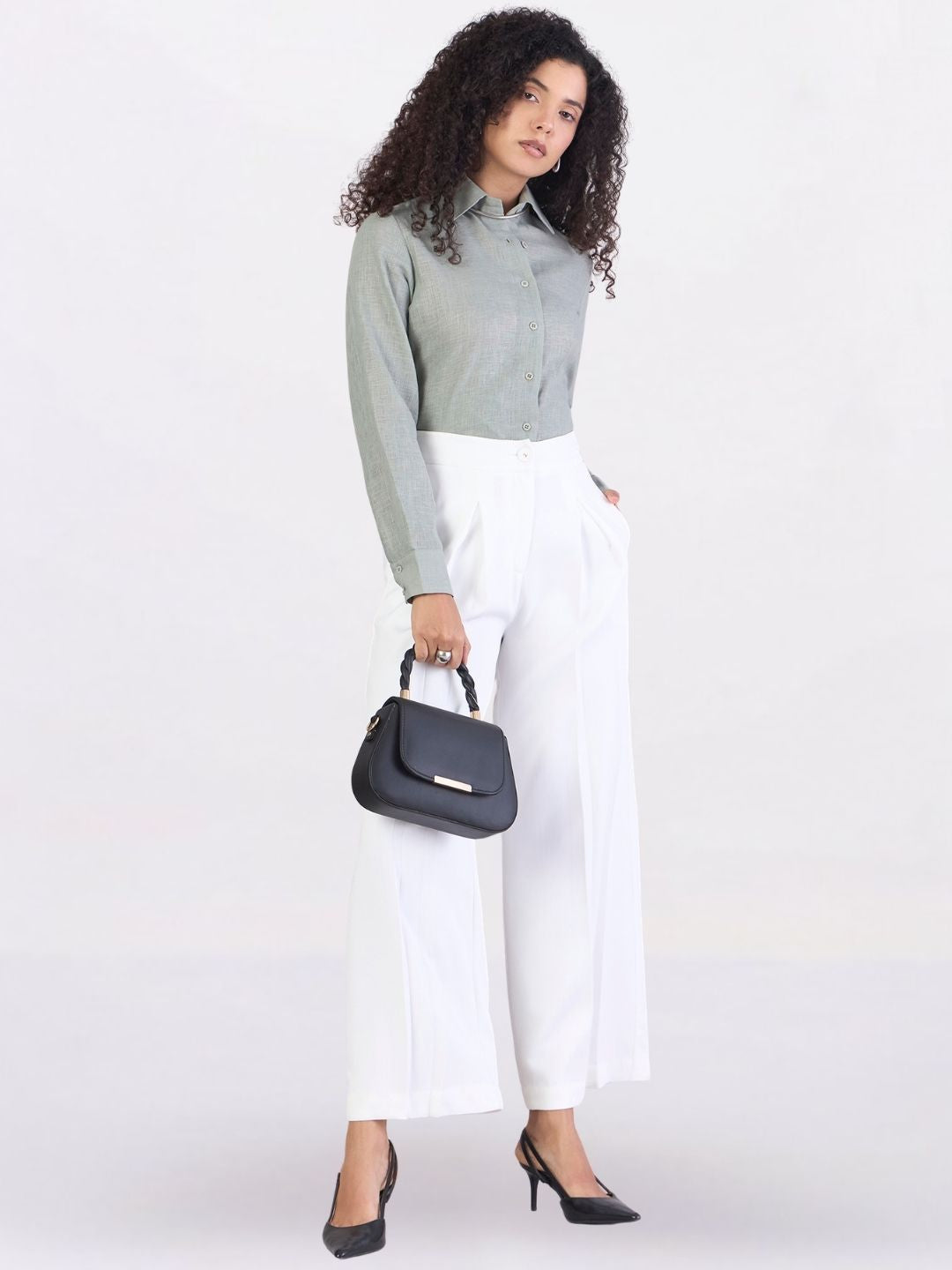 Women Comfort Straight Fit High-Rise Pleated Trousers