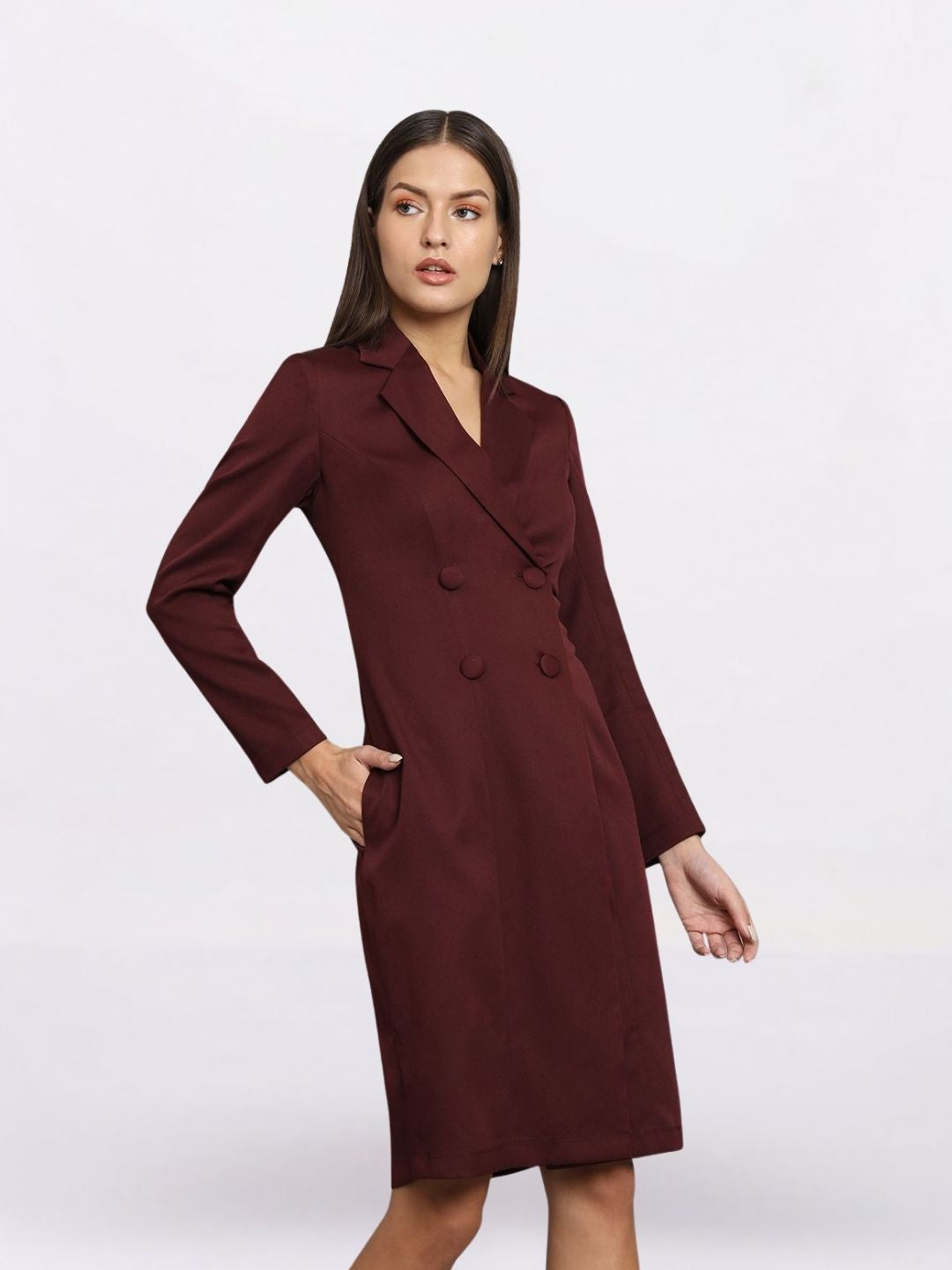 Women Maroon Stretch Blazer Dress