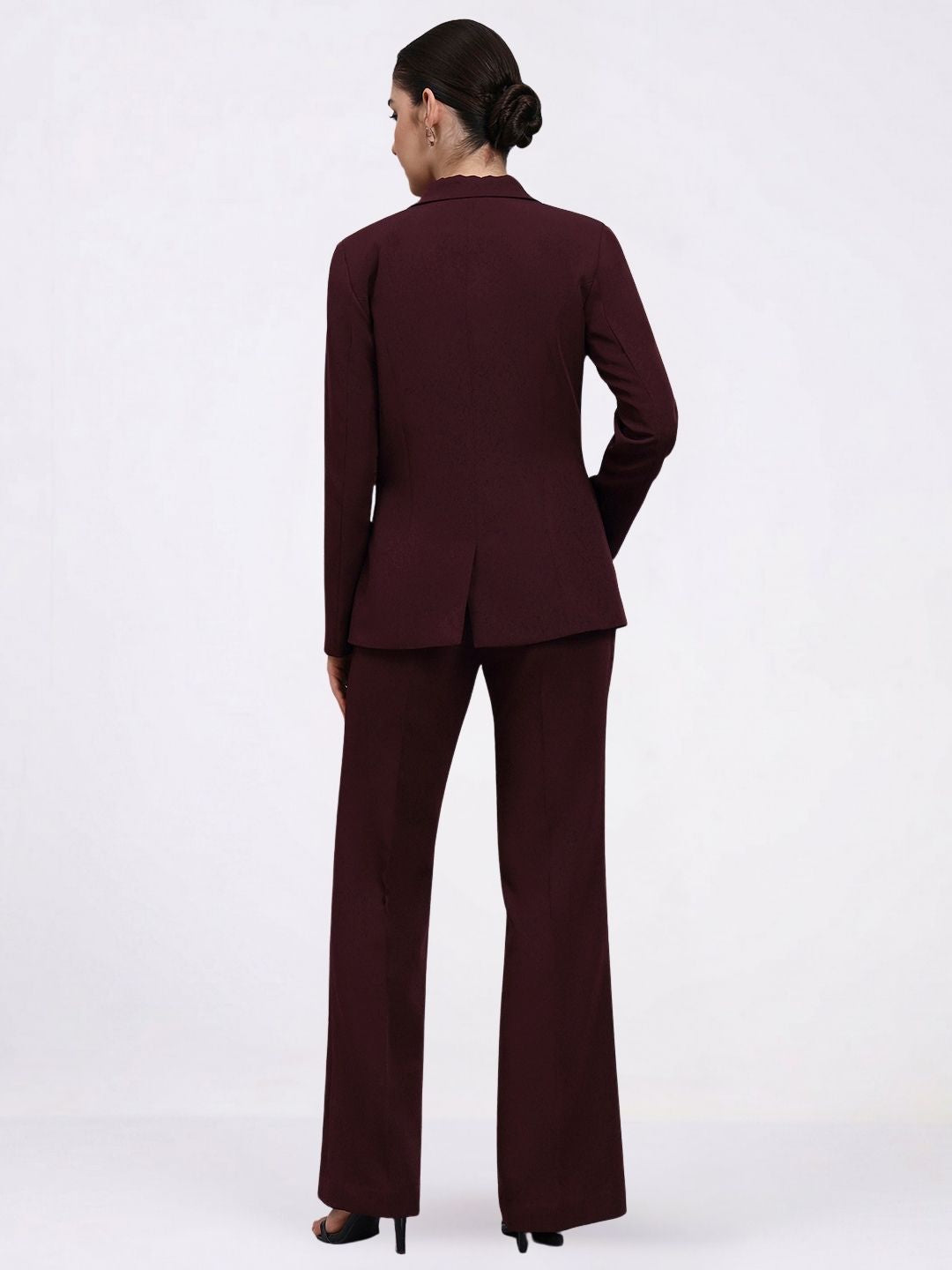 Women Burgundy Single Breasted Formal Pantsuit