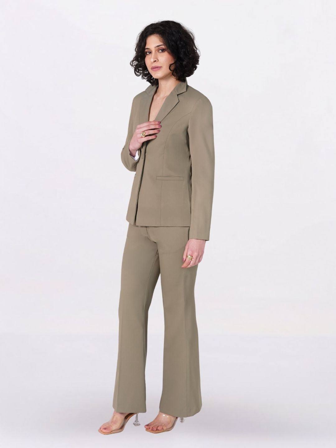 Women Pastel Fern Green Formal Powersuit