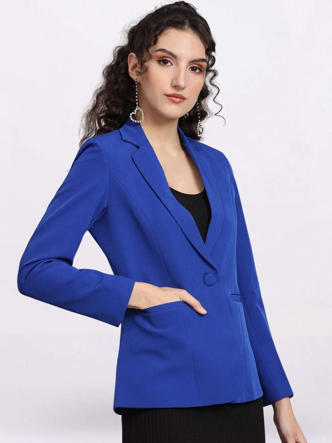 Women Ink Blue Notched Lapel Formal Blazer