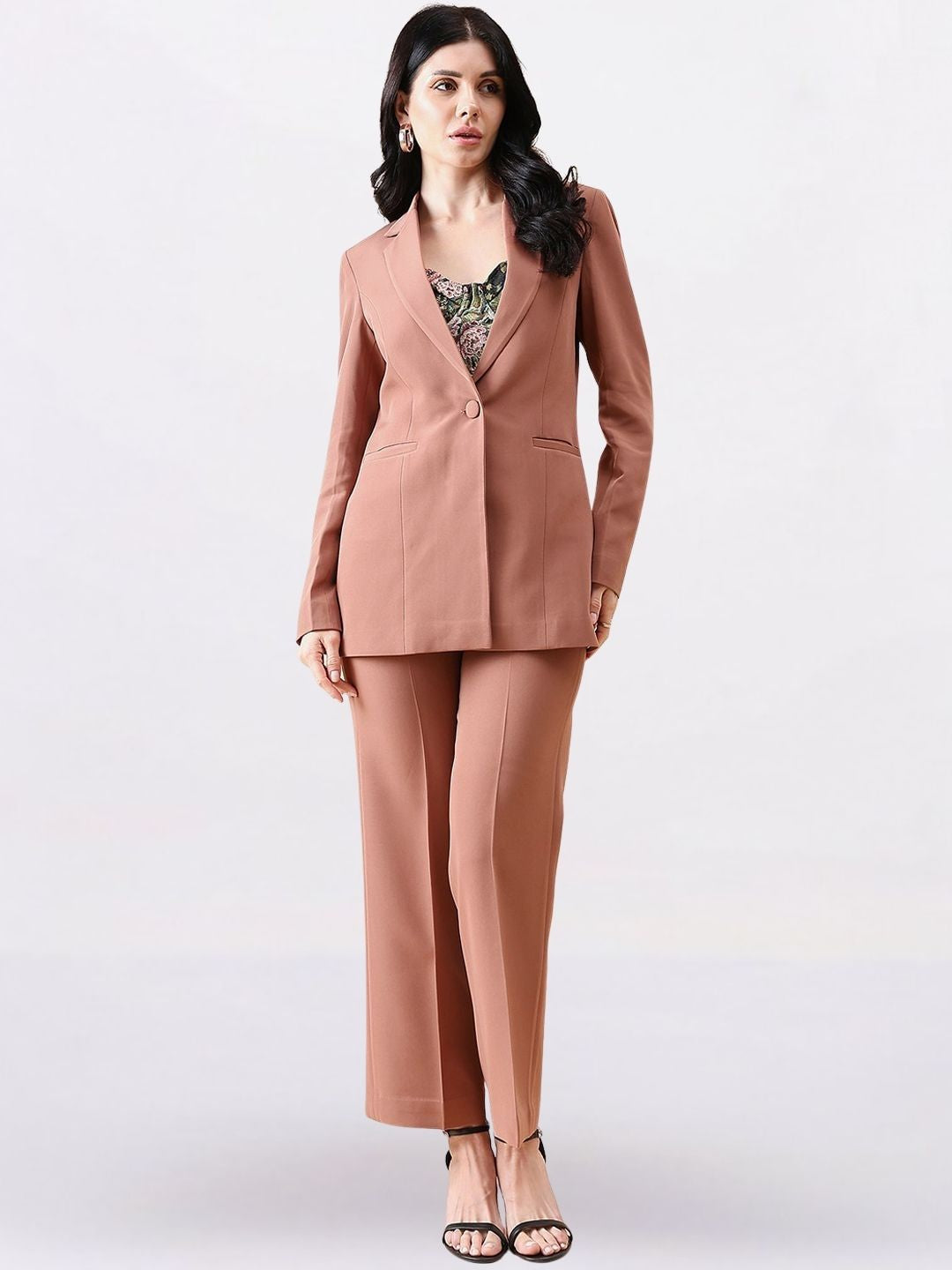 Women Peach Single-Breasted Formal Pantsuit