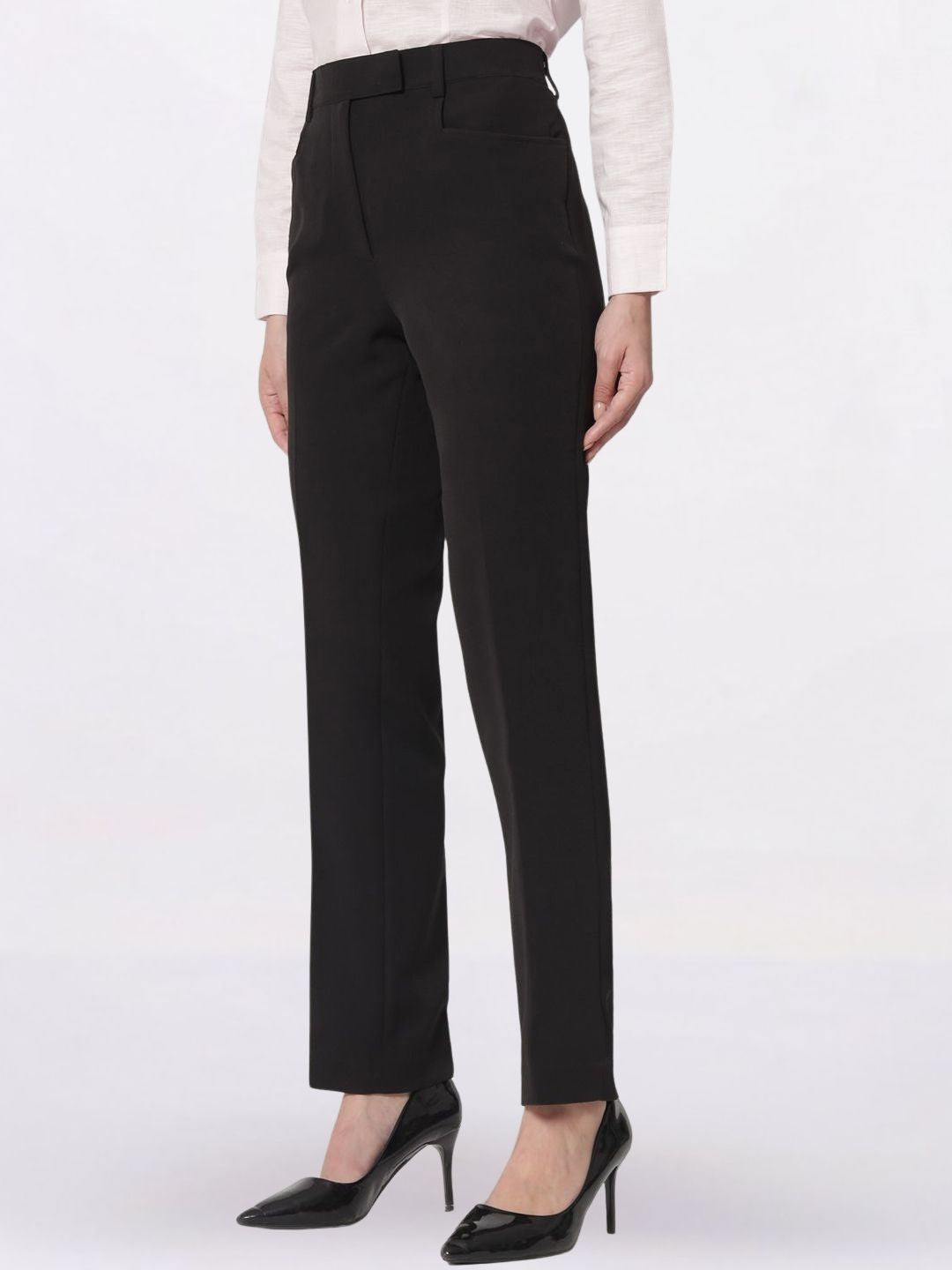 Women Black Mid-Rise Pleated Formal Trousers
