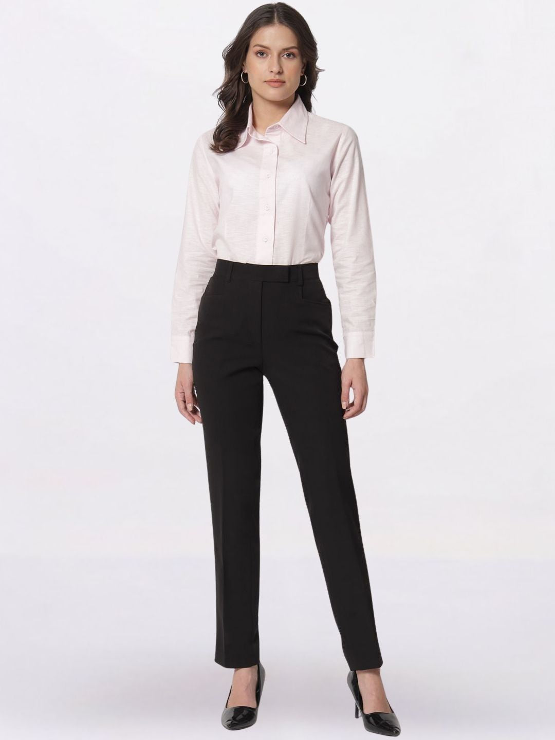 Women Black Mid-Rise Pleated Formal Trousers