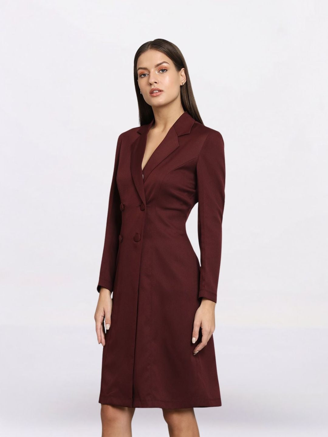 Women Maroon Stretch Blazer Dress