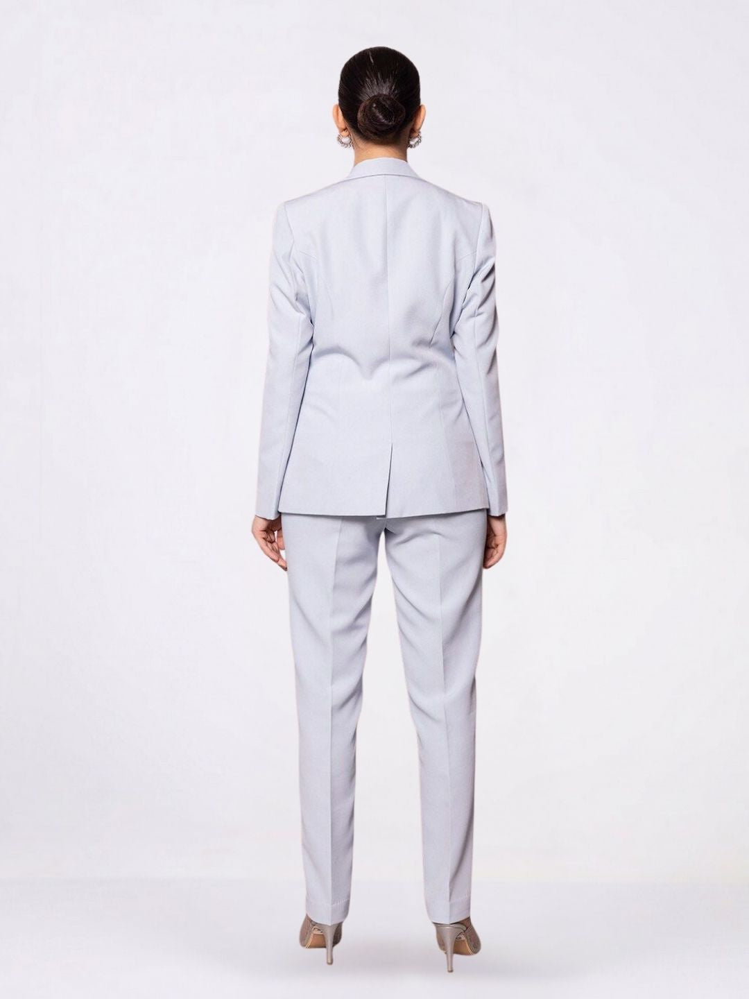 Women Blue Single Breasted Stretch Pant Suit