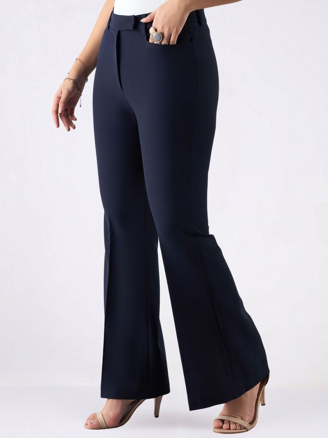 Women Navy Blue Single-Breasted Formal Pantsuit