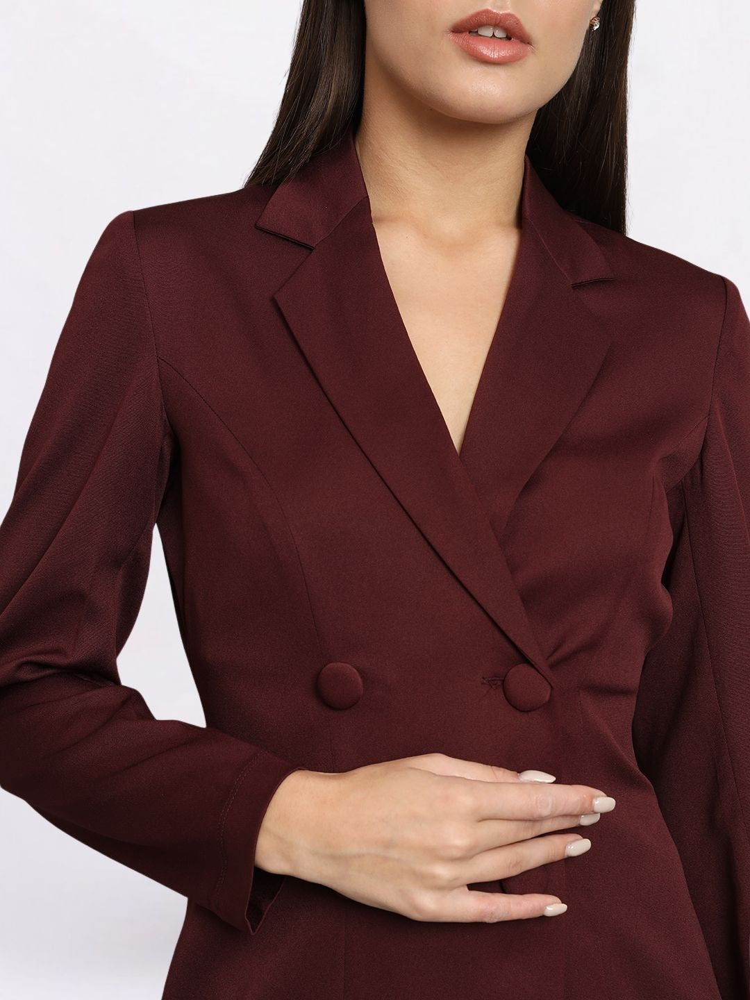 Women Maroon Stretch Blazer Dress