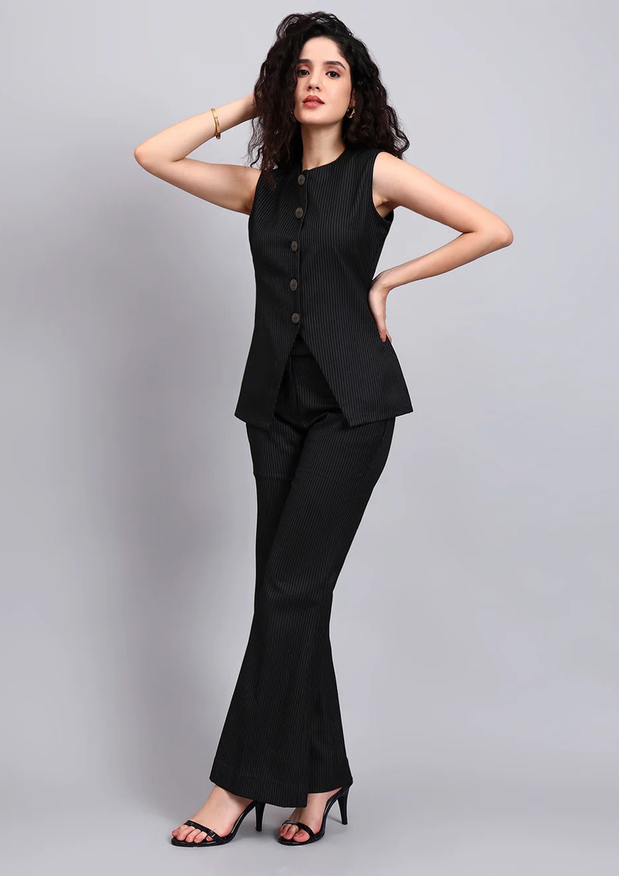 Black Sleek fit Pinstriped Co-Ord Set