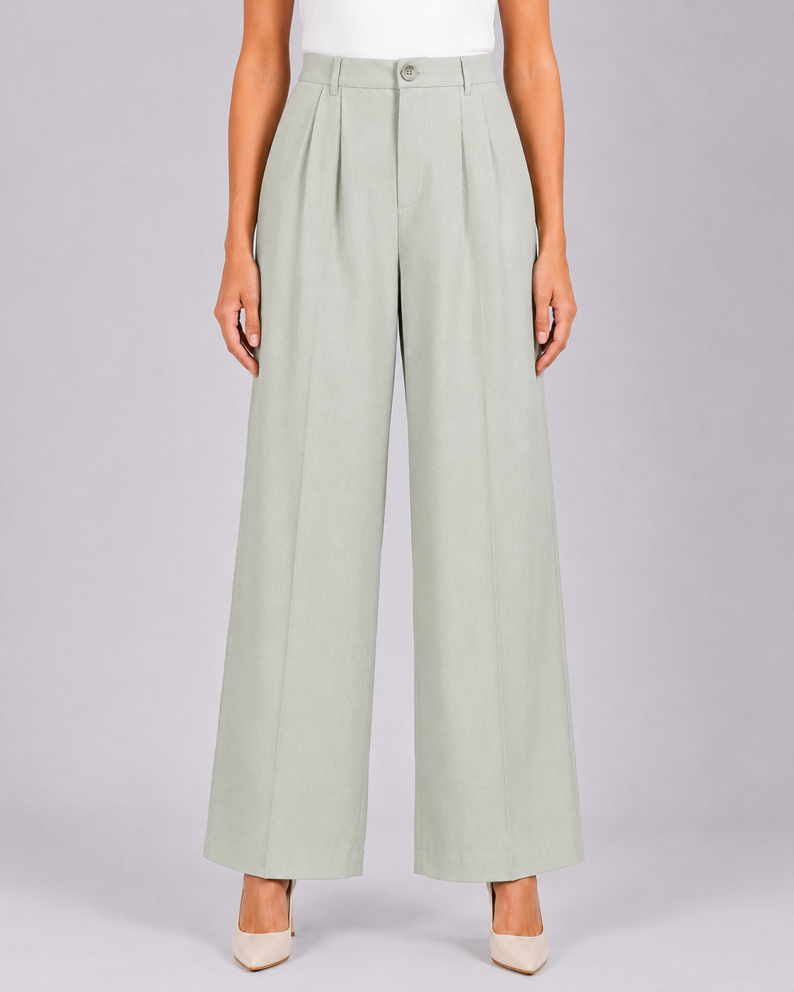 Women Sage Green Formal Trouser