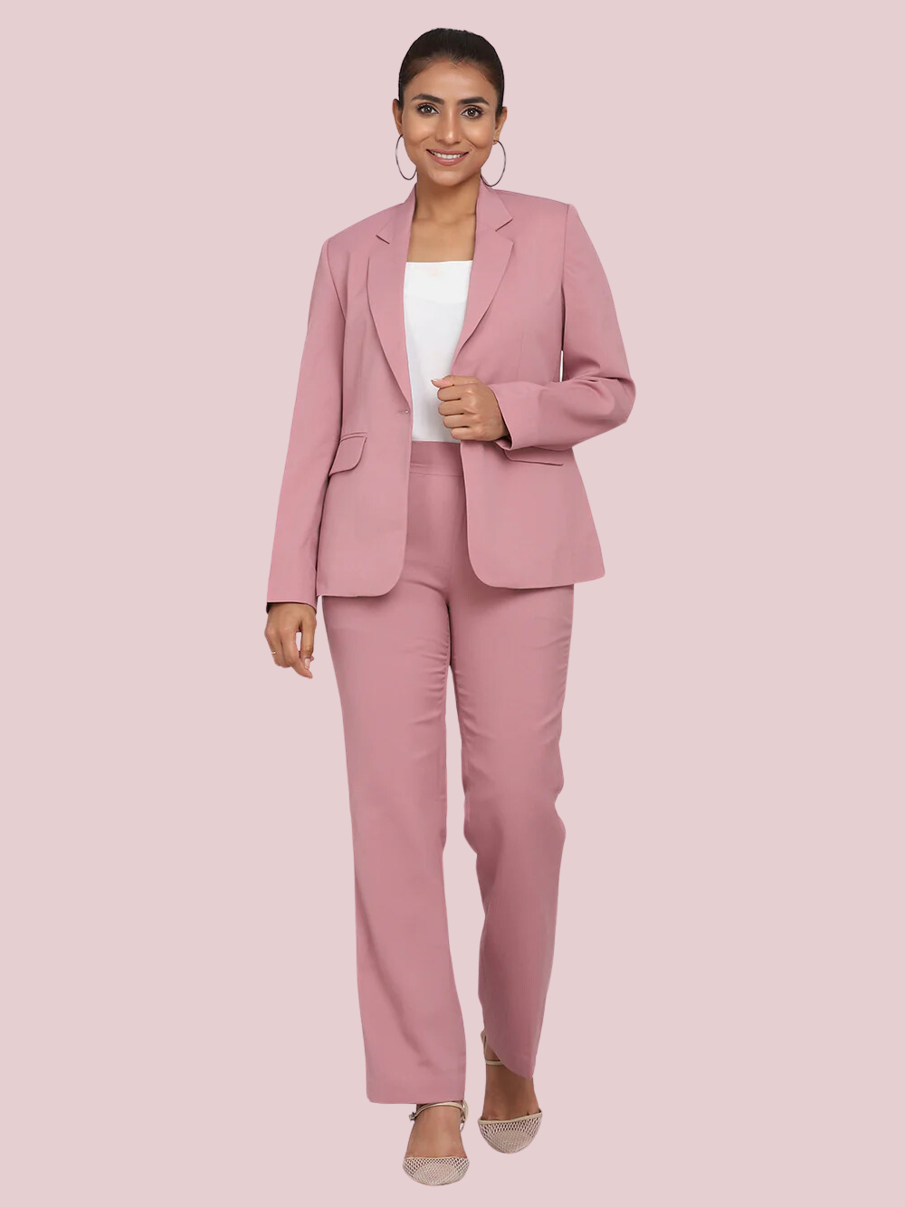 Women's Formal Poly Crepe Pant Suit - Pink | Women's Pant Suit | Power Sutra Clothing