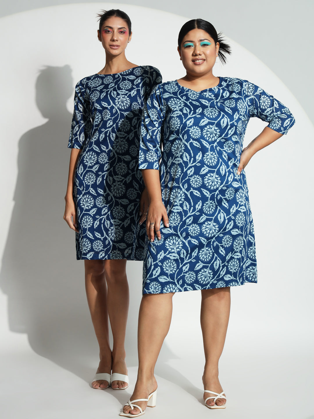 A line Cotton Printed Dress - Blue