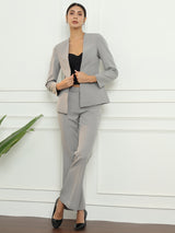 Lapel less Stretch Pant Suit- Grey