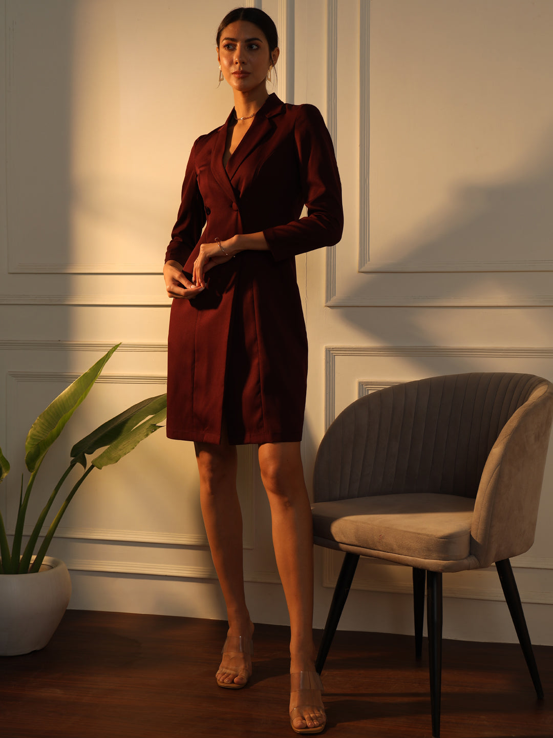 Stretch Blazer Dress- Maroon