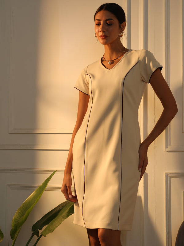 Piping Detailed dress- Off White