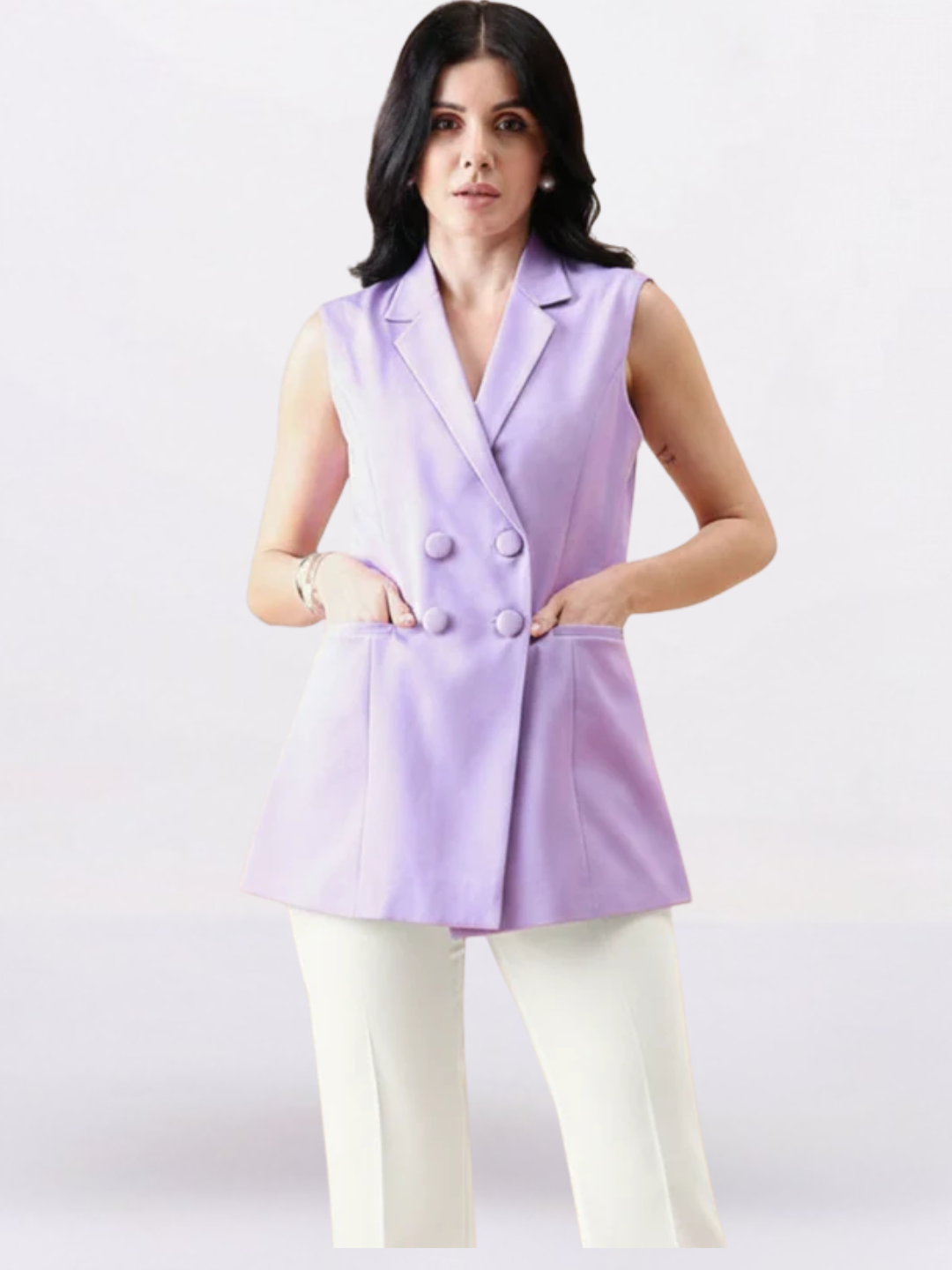 Women Lavender V-Neck Sleeveless Top