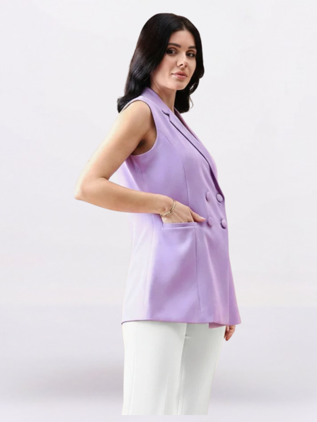 Women Lavender V-Neck Sleeveless Top