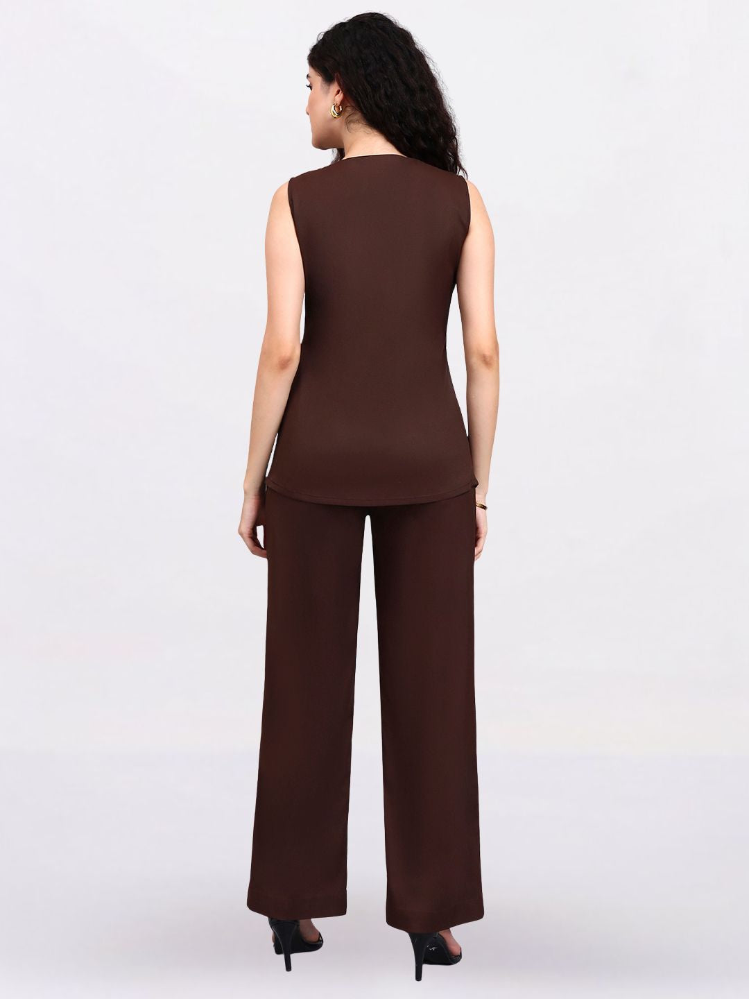 Women Brown Sleeveless Co-Ord Set