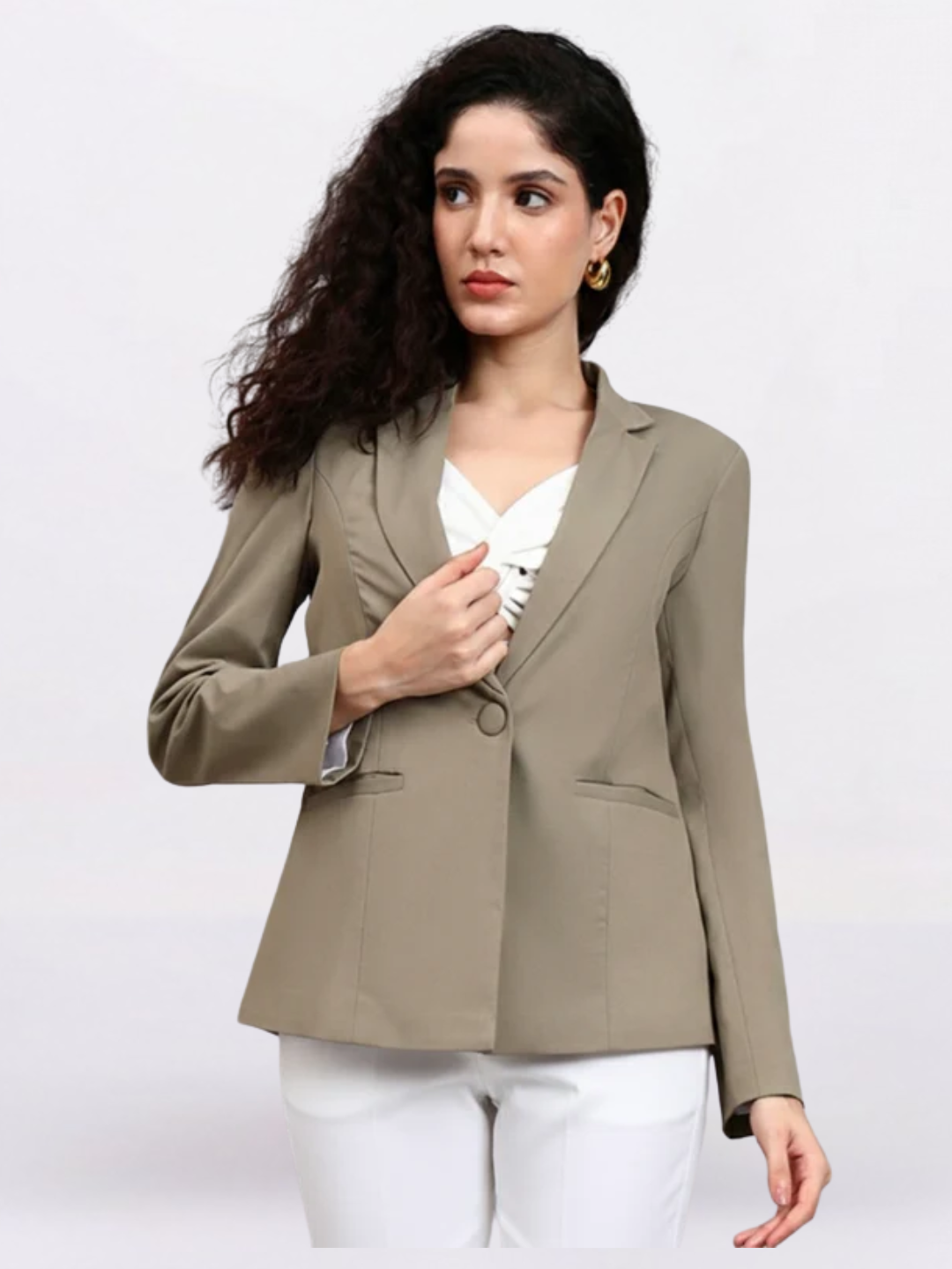 Women Green Notched Lapel Blazer